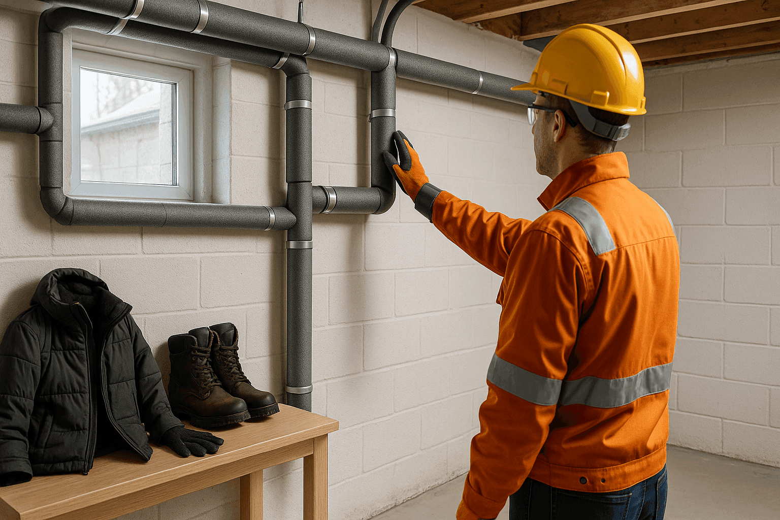 Insulated pipes in basement to prevent winter freezing